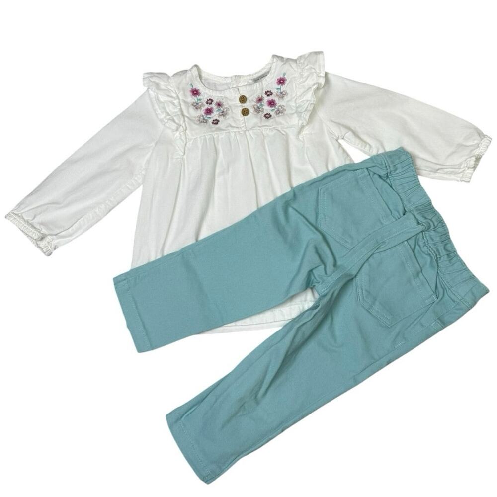 Carter's Matching Outfit Baby Girl Blouse Pants White Green 9 Months